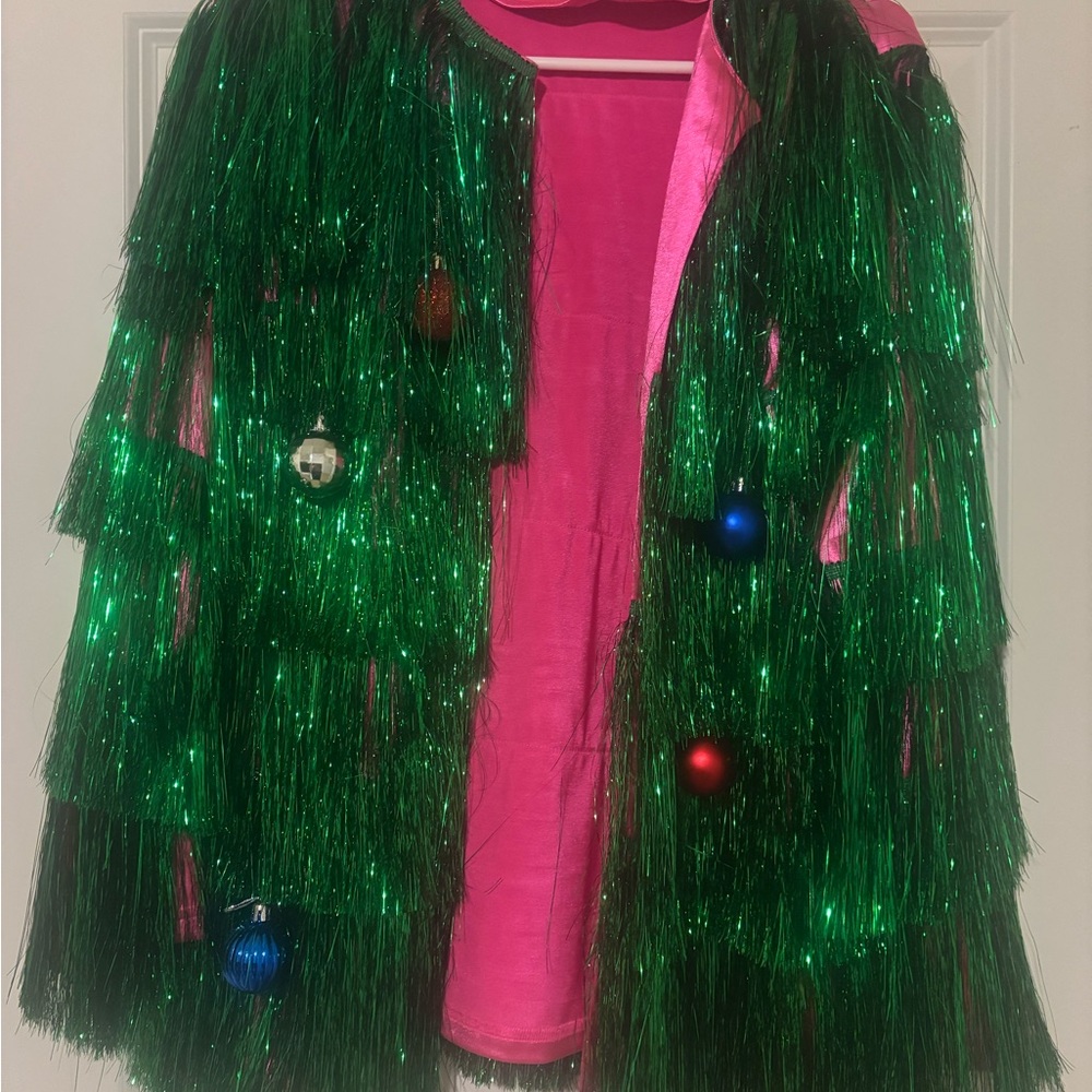 Vibrant Green and Pink Fringe Coat